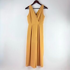 Women’s Mustard Yellow Sleeveless Jumpsuit V-Neck Wide Leg XS Boho Party Chic